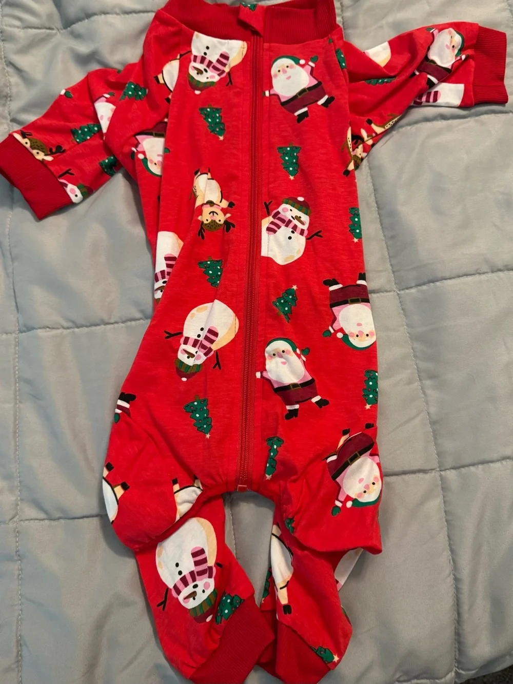 Red Holiday Snowman Pet’s One-Piece Zipper Pajamas/Recovery suit.